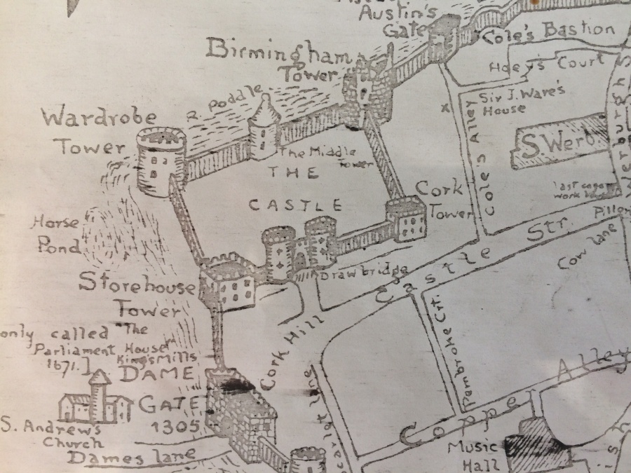 Fig 2 Castle Poddle Moat Detail from Leonard Stangeways Map 1904 CLoseUP