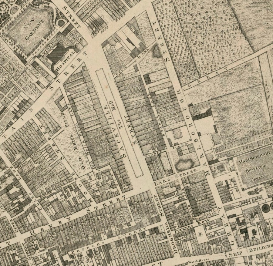 Sackville Street and Gardiner Mall 1756 Rocque