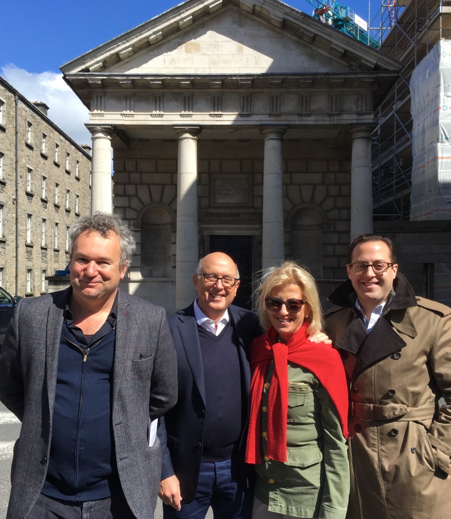 Arran Henderson speakin about Georgian architecure in Trinity College with guests, on a recent Dublin Decoded Tour