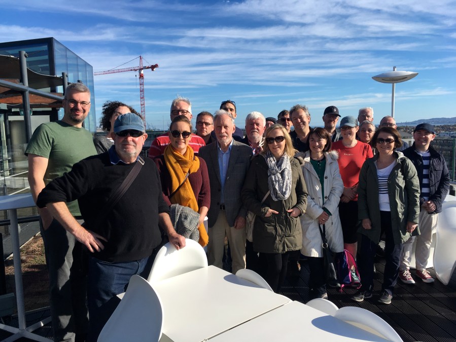 River- Docks walk, on roof of marker Hotel Arran Henderson with guests on a Dublin DEcoded tour